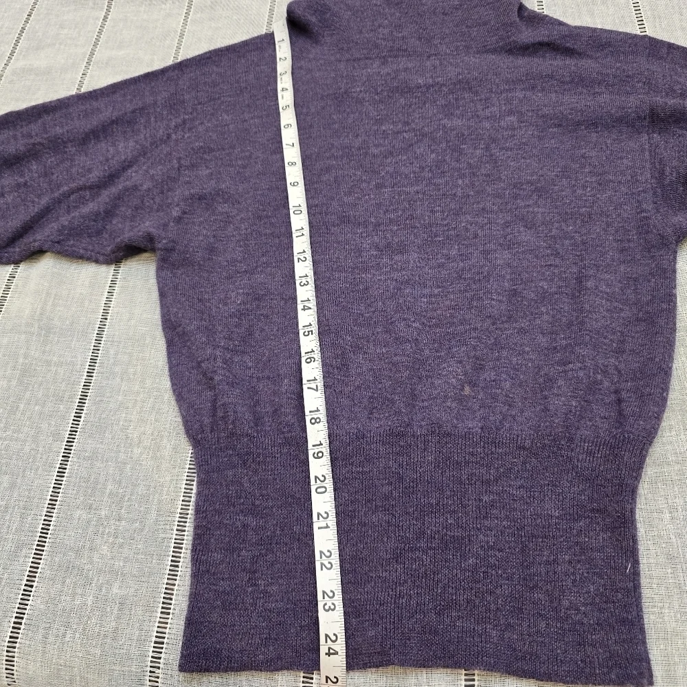 TWEEDS Sweater Small Merino Wool Shirred Turtleneck 3/4 Sleeve Pullover Purple
